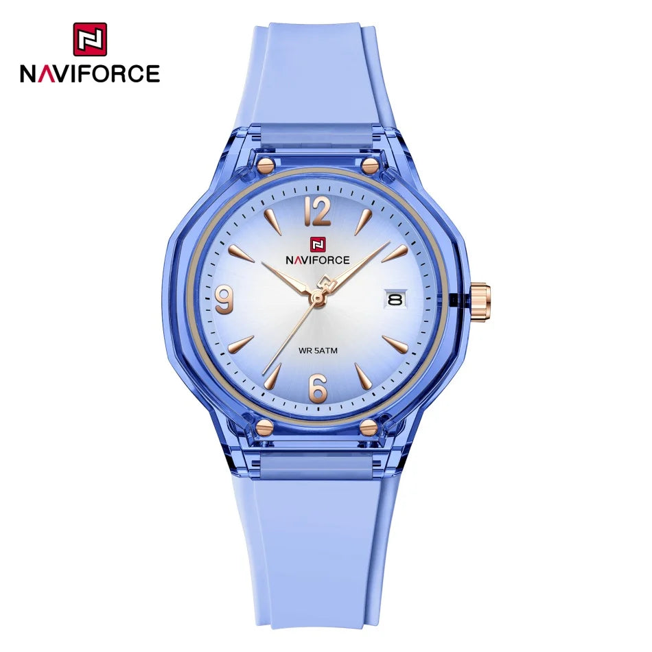 Reloj de moda para mujer NAVIFORCE resistente al agua con pantalla de manecillas luminosas, correa de silicona elegante y brillo nocturno