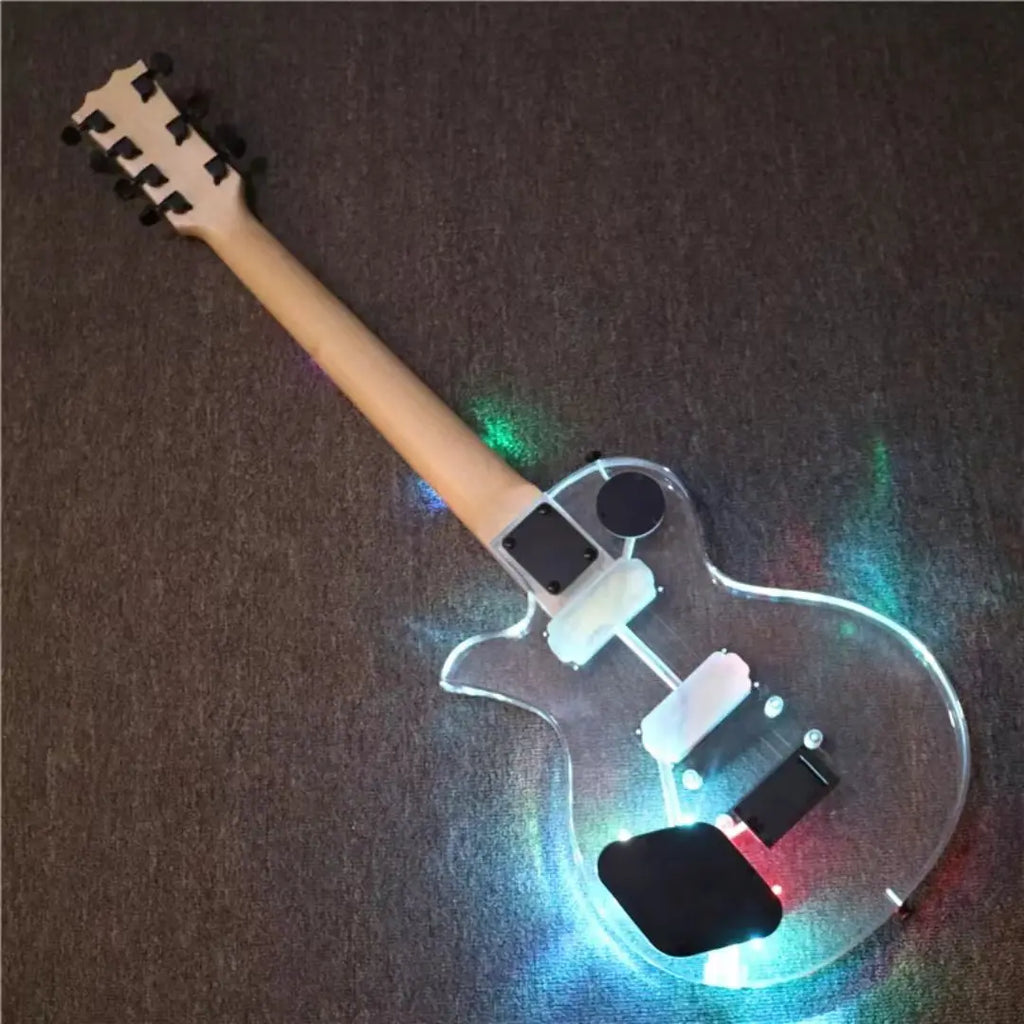 Bajo eléctrico profesional de 7 cuerdas, cuerpo acrílico, luces LED cambiantes, parte superior sólida, palisandro/acero, ukelele barato, ébano mate