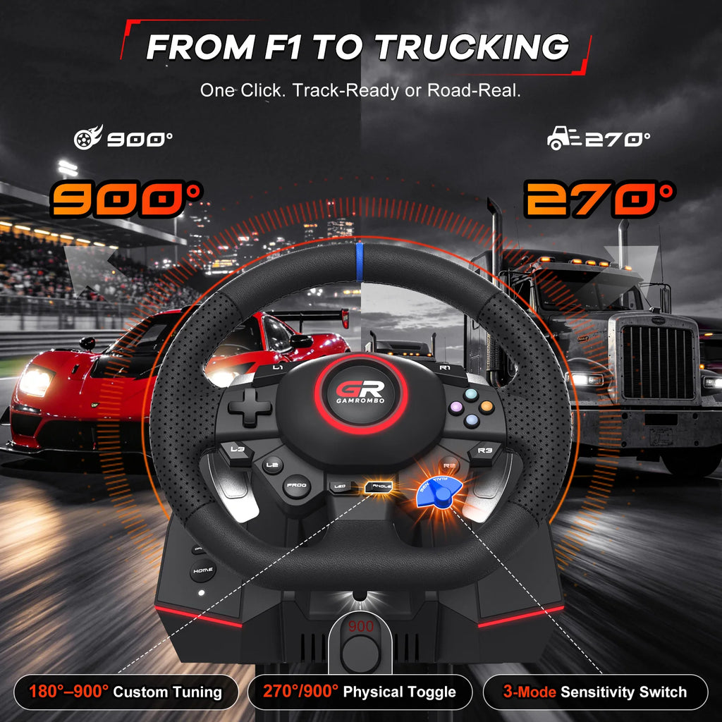For PS5/PS4/PC Game Racing Wheel Leather W/RGB Hall Effect 270°&900° Adjustment Linear 3Pedals Gaming Steering Simulator Wheels