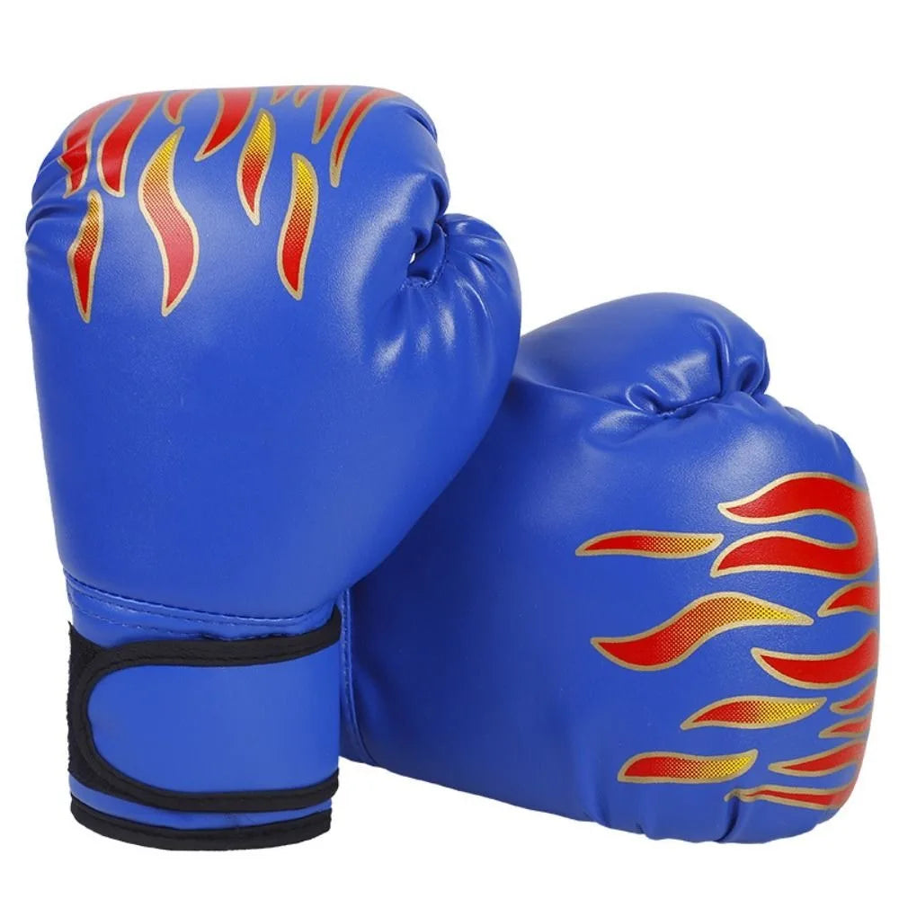 Guantes de Kickboxing Muay Thai de Cuero PU Rojo/Azul, Guantes de Sparring Transpirables Unisex para Boxeo y Deportes en Casa