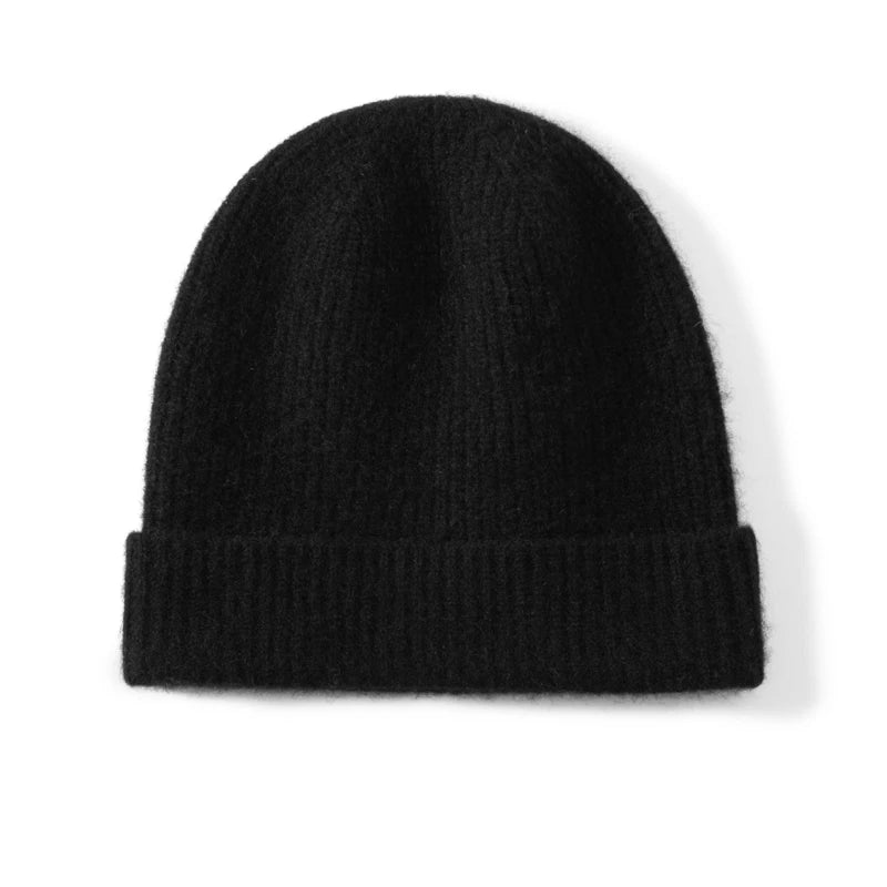 Gorro de Punto KOIJINSKY para Mujer, Otoño Invierno, 35% Cachemira, 65% Lana Merino, Diseño de Canalé Vertical, Color Sólido, Borde Enrollado Elástico y Suave