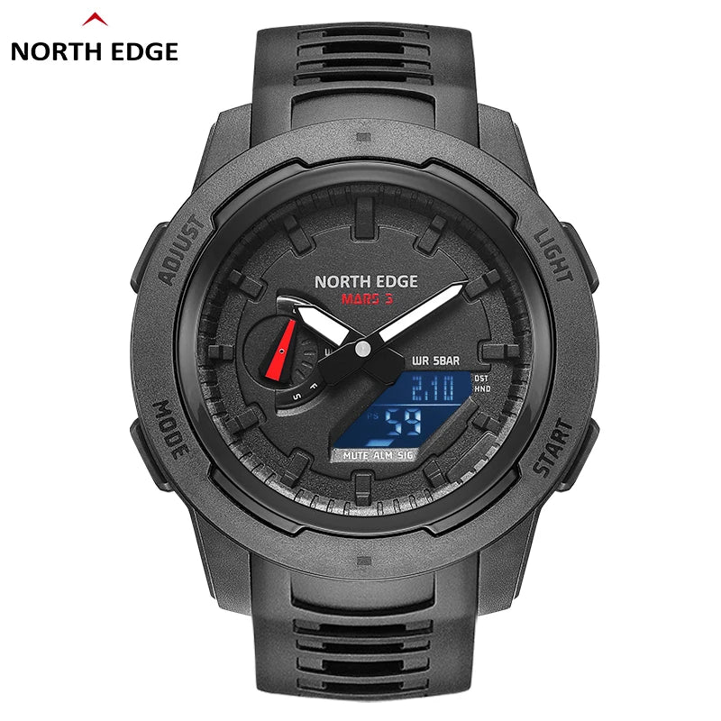 Reloj militar para hombre NORTH EDGE Mars 3, digital, caja de fibra de carbono, resistente al agua 50M, reloj deportivo con hora mundial y pantalla LED