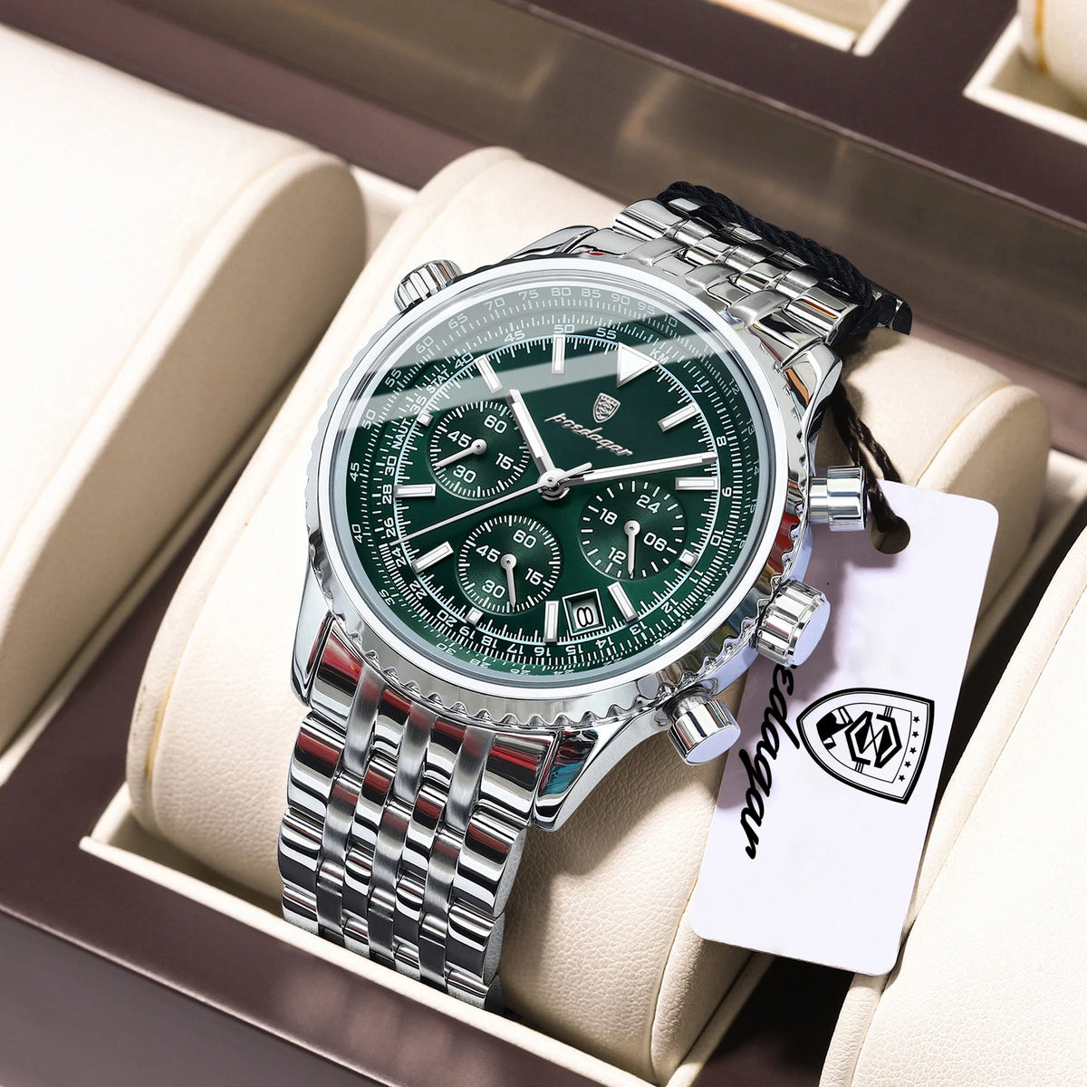 POEDAGAR Relojes de lujo para hombre Fecha Cronógrafo Acero inoxidable Reloj deportivo para hombre Reloj de cuarzo luminoso impermeable militar para hombre