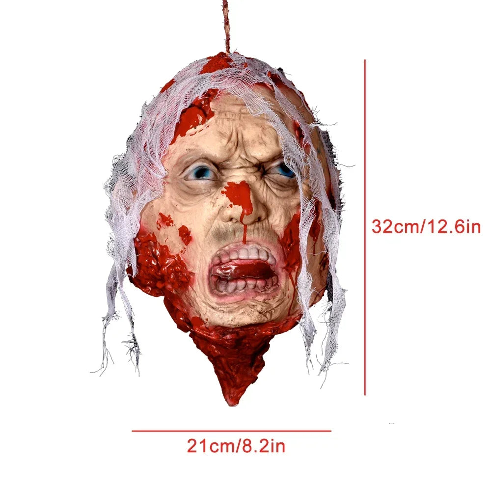 Decoración de Halloween casa embrujada Horror pelo largo cabeza simulada Ghos colgante accesorios de Halloween habitación Escape colgante con cuentas
