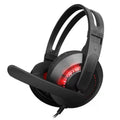 Auriculares gaming negros con micrófono y luces LED rojas en las copas