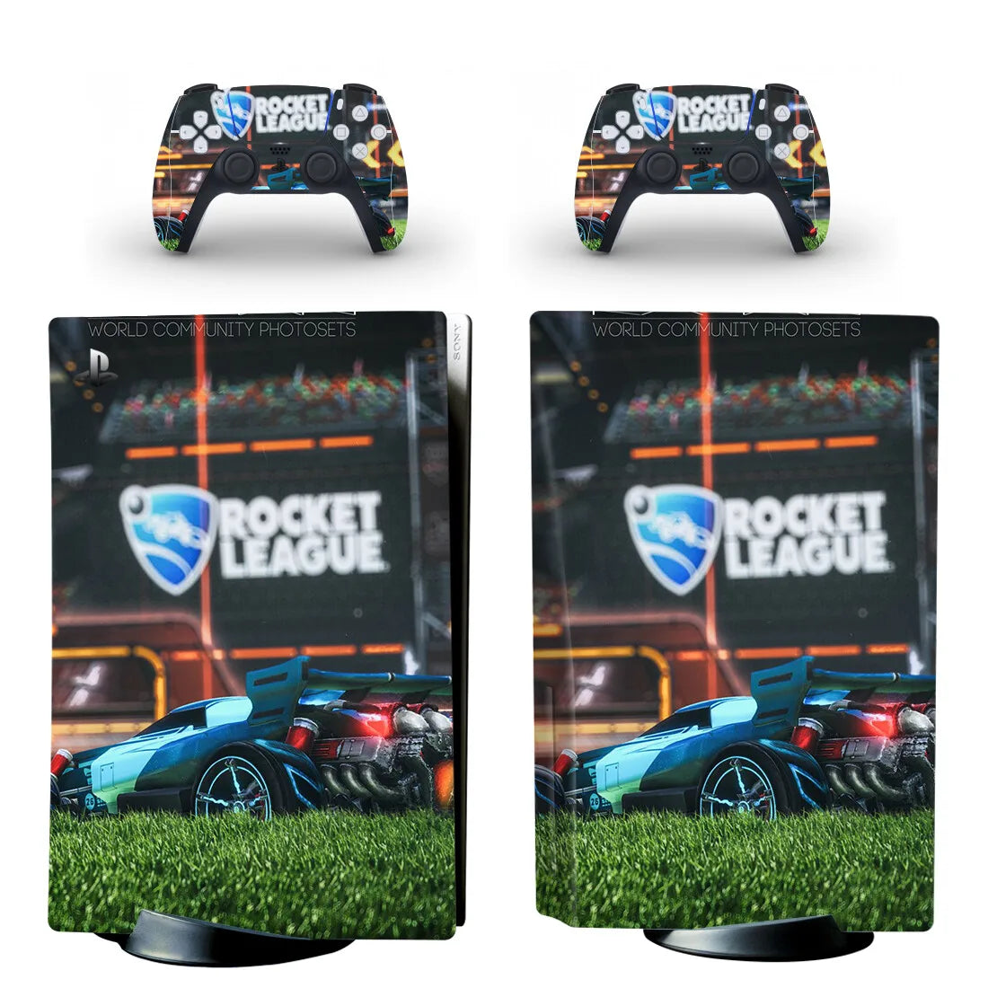 Pegatina adhesiva de vinilo para consola PS5 y 2 mandos, diseño de Rocket League, edición disco