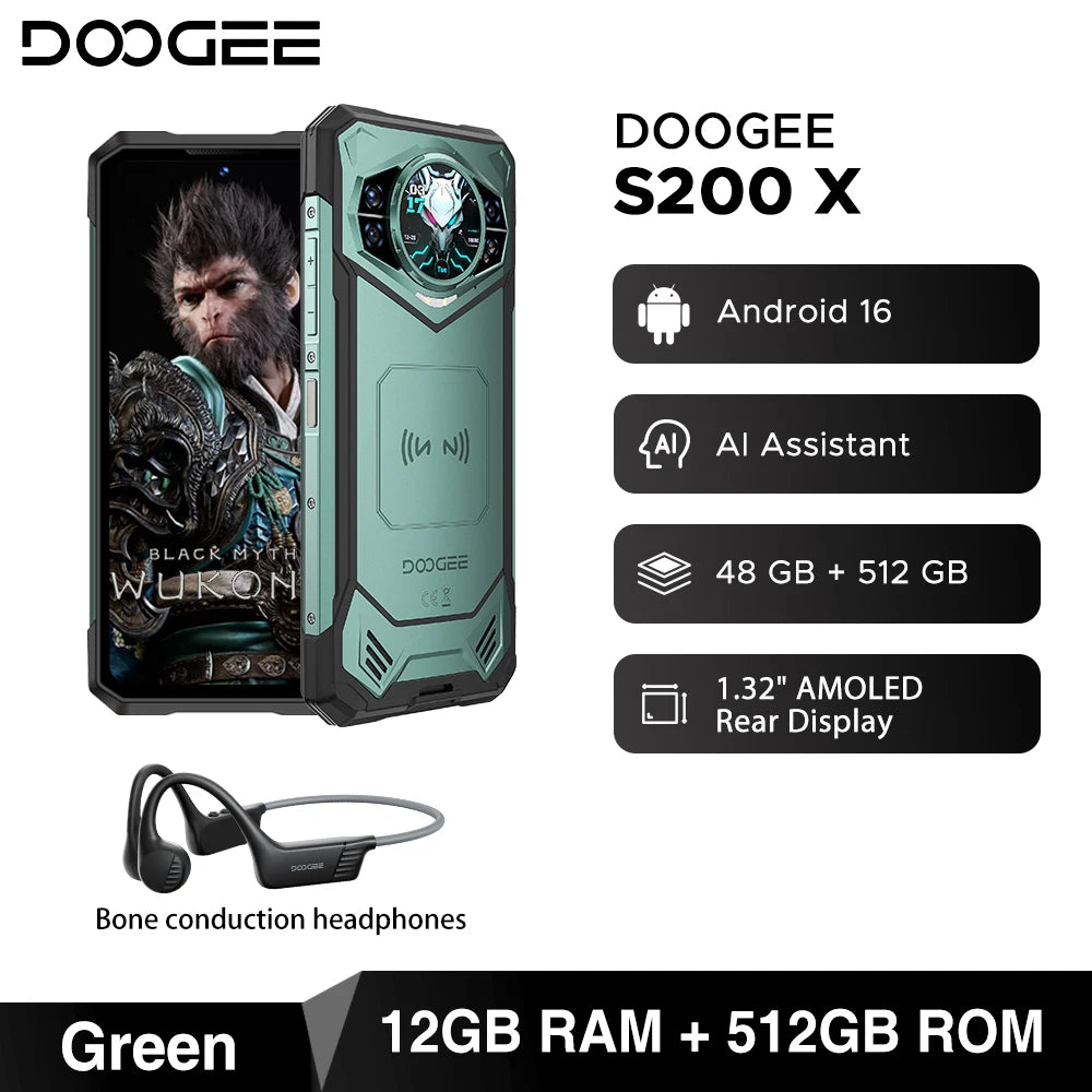 Teléfono rugerizado DOOGEE S200 5G 48GB 512GB Dimensity 7050 6,72” FHD+ 120Hz 10100mAh Cámara de 100MP Smartphone Android 16 con NFC