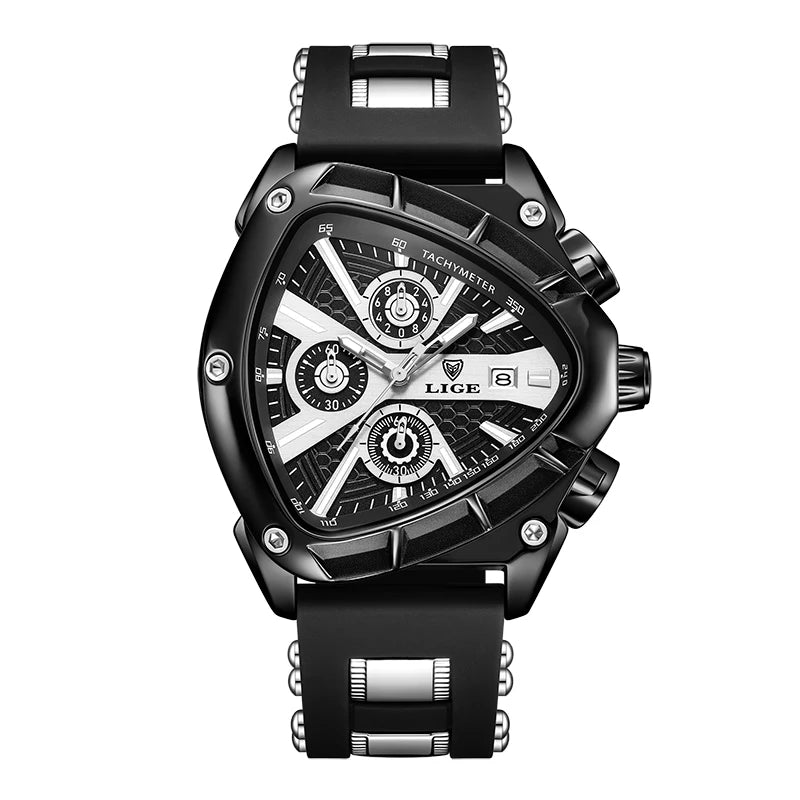 Reloj deportivo LIGE para hombre, esfera triangular, manecillas luminosas, reloj de pulsera de cuarzo, diseño irregular, correa de caucho, estilo militar, resistente al agua.