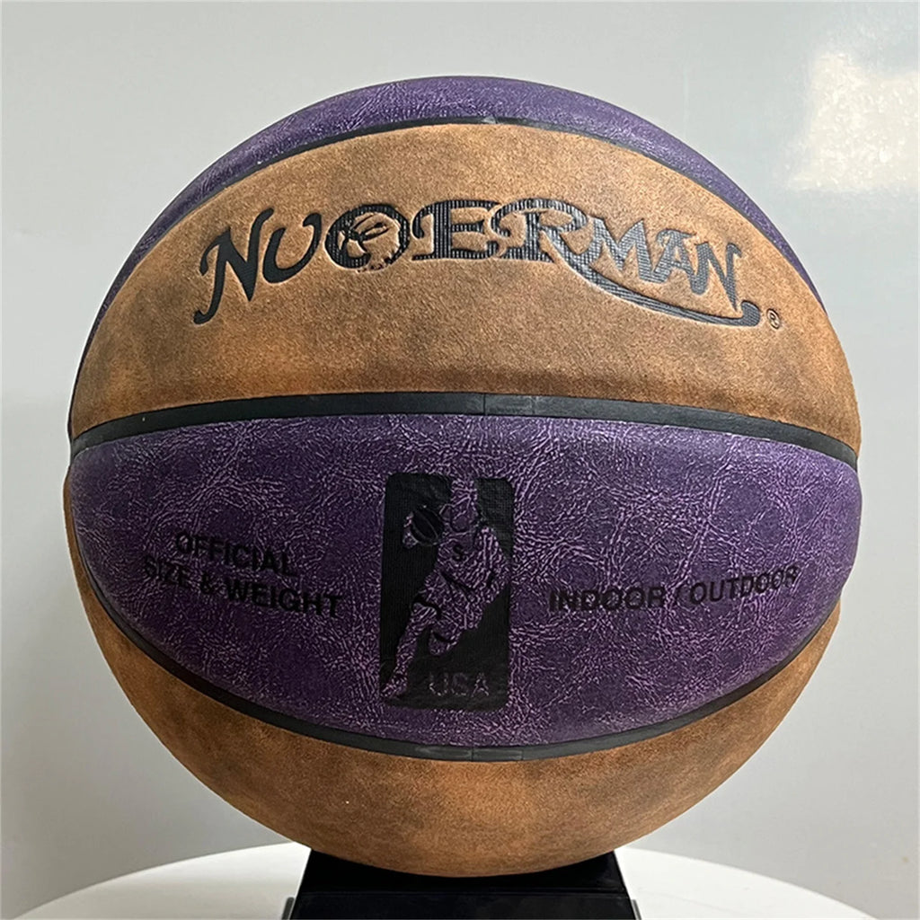 Piel de vacuno de ante auténtico Talla 7 #   Pelota de entrenamiento resistente al desgaste para interiores y exteriores para adultos, competición oficial de baloncesto