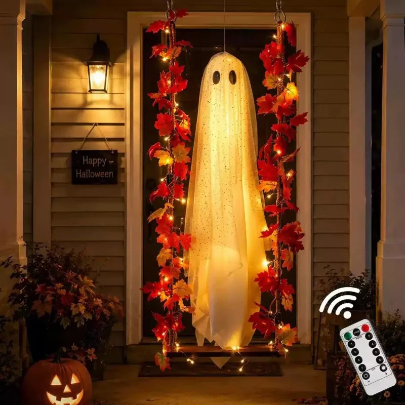 Decoraciones de Halloween para Exteriores, Fantasmas Luminosos Colgantes con Luces de Cadena, Adorno de Fantasma Brillante para Jardín