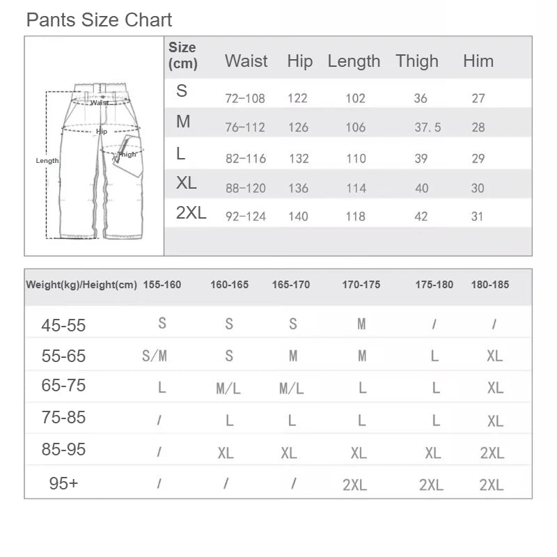 2025 esquí snowboard mujeres hombres pantalones Unisex impermeable a prueba de viento nieve cálida térmica senderismo deportes de invierno actividades al aire libre