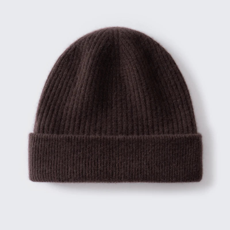 Gorro 100% de cachemira de primera calidad para mujeres y hombres, gorro de invierno casual para exteriores, unisex, cálido para esquiar, de doble capa, grueso, sin costuras, de punto acanalado.