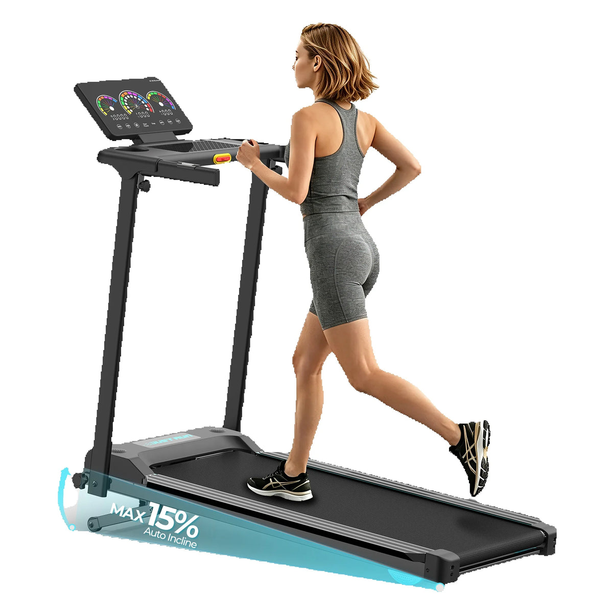 Cinta de correr plegable Y-Rain, con inclinación automática del 15 %, superficie XXL de 1000 x 405 mm, pantalla táctil LCD, Bluetooth y aplicación móvil, motor silencioso de 3,5 CV, velocidad de 1 a 12 km/h, capacidad de