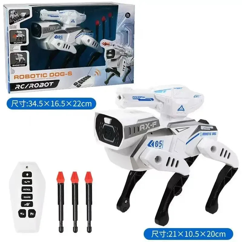 Perro robot RC blanco, con caja incluida y mando, patas traseras negras