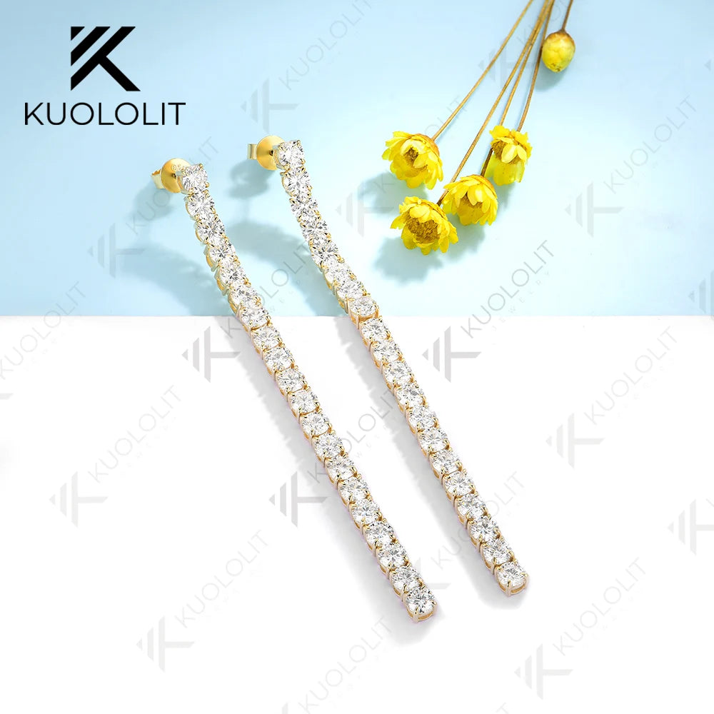 Kuololit 10.5CTW Pendientes de tuerca con diamantes cultivados en laboratorio para mujer Sólido 18K14K10K Pendientes largos de tenis amarillos DVS1 para regalos de Navidad