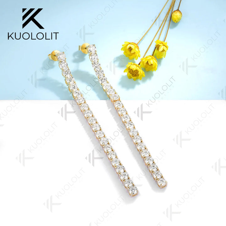 Kuololit 10.5CTW Pendientes de tuerca con diamantes cultivados en laboratorio para mujer Sólido 18K14K10K Pendientes largos de tenis amarillos DVS1 para regalos de Navidad