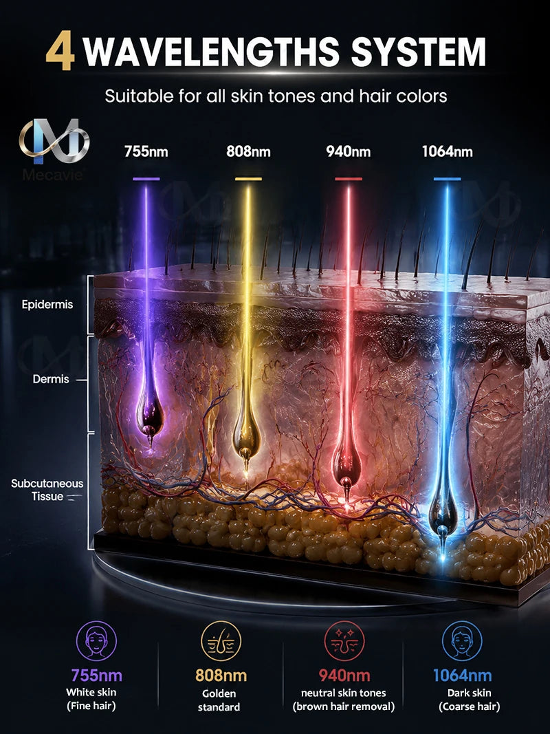 Sistema profesional de depilación láser con diodo y tecnología FAC de mejora de la energía, modelo 0-5. ℃   Máquina de reducción permanente del vello con 4 longitudes de onda y sistema de enfriamiento instantáneo, pa