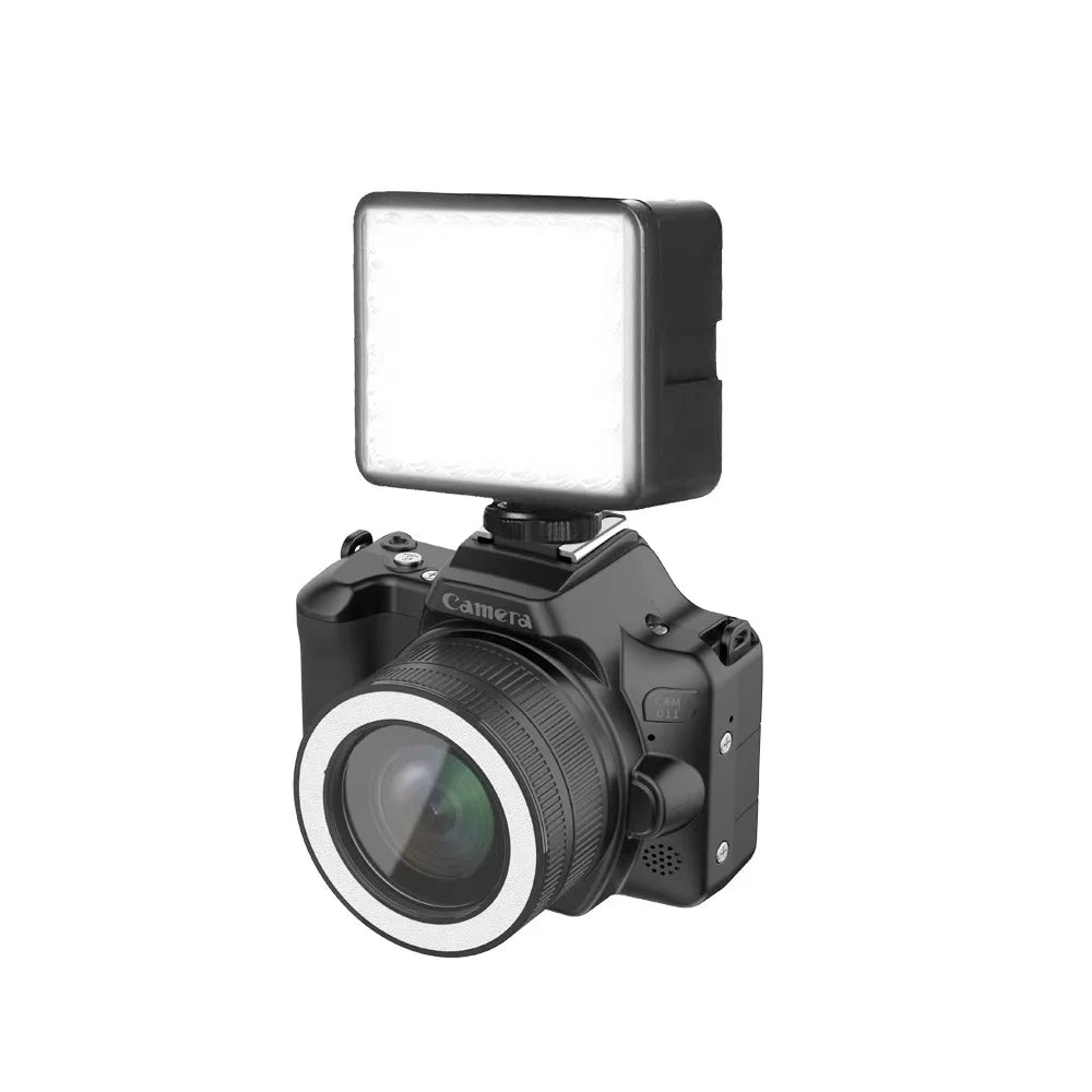 Mini cámara digital DSLR 2K Ultra alta definición 48 megapíxeles con cámaras duales, cámara CCD para selfies con luz de relleno de belleza