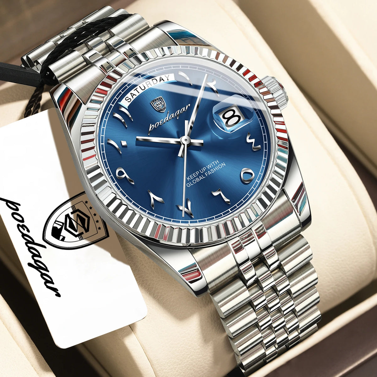 Reloj para hombre POEDAGAR de diseño moderno, de acero inoxidable, resistente al agua, estilo ejecutivo, con fecha, día de la semana, cuarzo, creativo, reloj de pulsera para hombre.