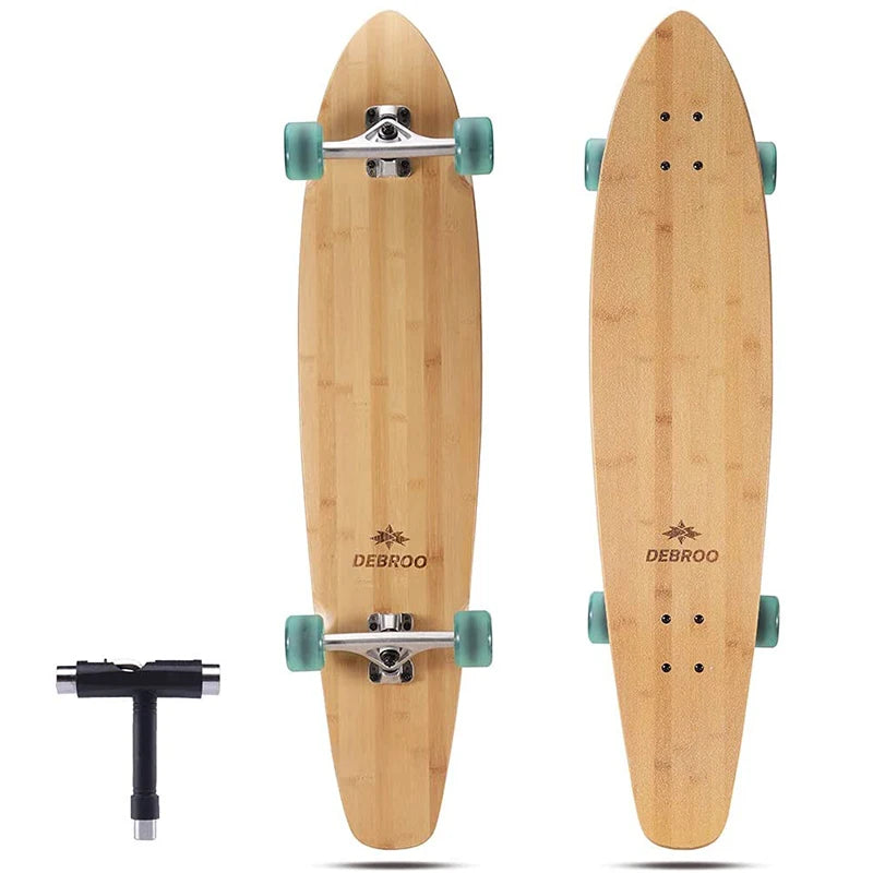 Patineta Longboard Flexible de 42 Pulgadas con Tabla de Bambú y Madera Dura de Arce, Estilo Kick Tail Cruiser