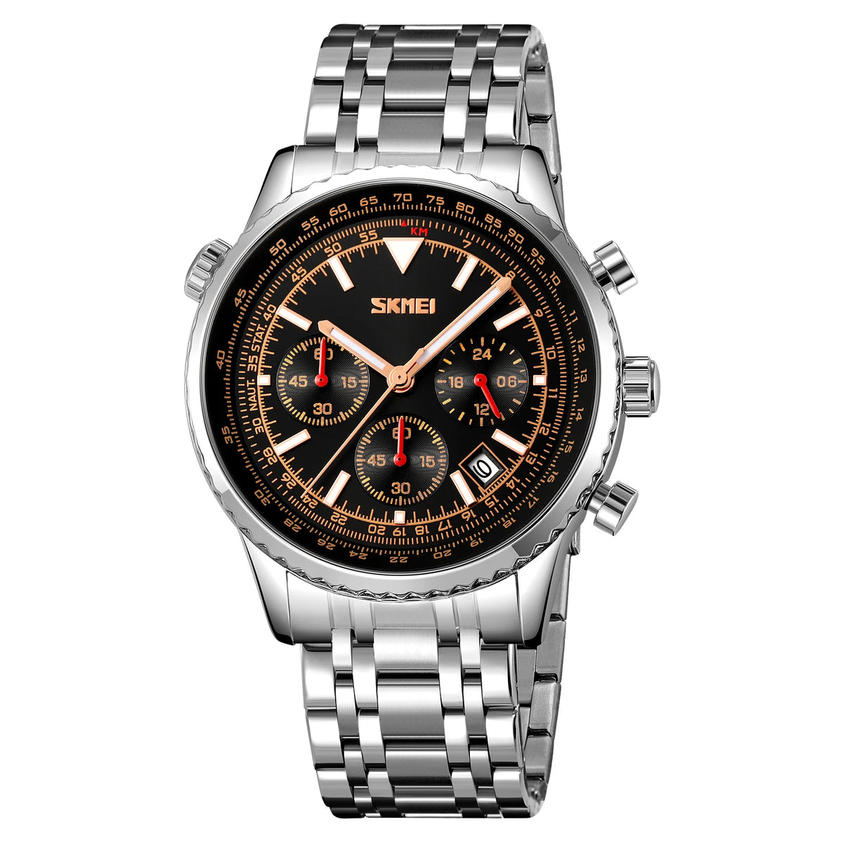 Reloj de pulsera de lujo para hombre SKMEI, impermeable, luminoso, con fecha y cronómetro, reloj de cuarzo para hombre de acero inoxidable Reloj Hombre