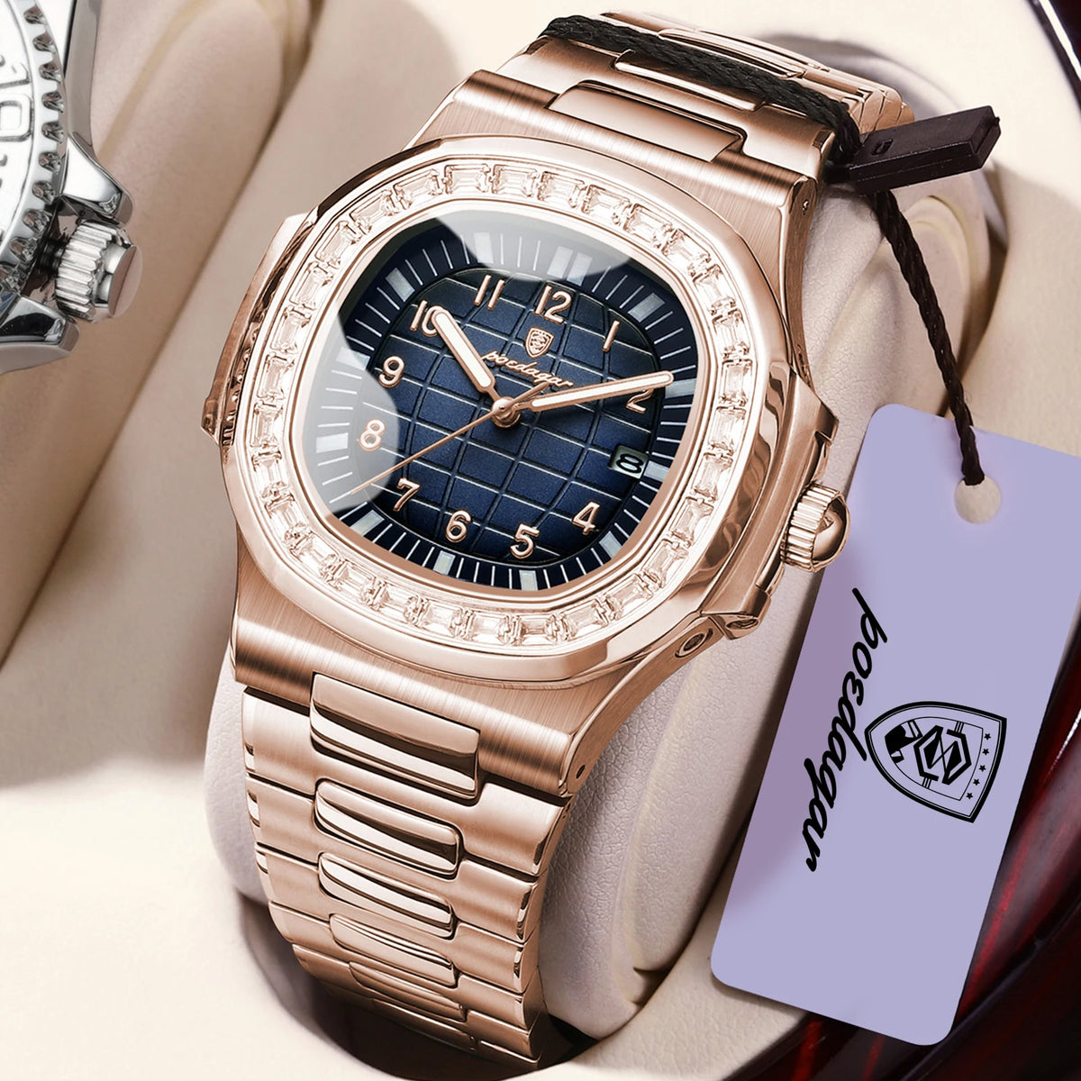 Reloj de pulsera para hombre POEDAGAR Fashion Square, con fecha, acero inoxidable, casual, de alta calidad, resistente al agua, luminoso, de cuarzo