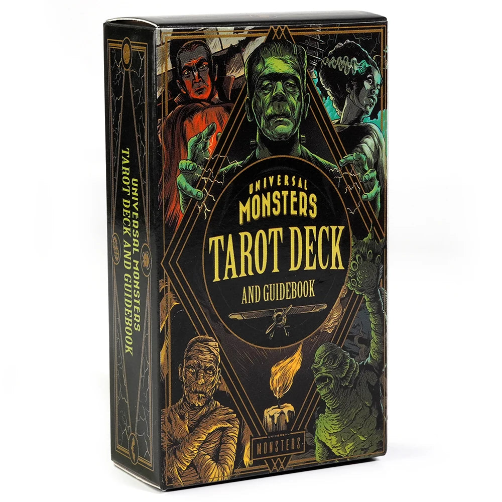 Nueva baraja de tarot Universal Monsters de 78 cartas, 10,5 x 6,3 cm, que trae el espíritu espeluznante de los monstruos del cine clásico a tus lecturas de tarot.