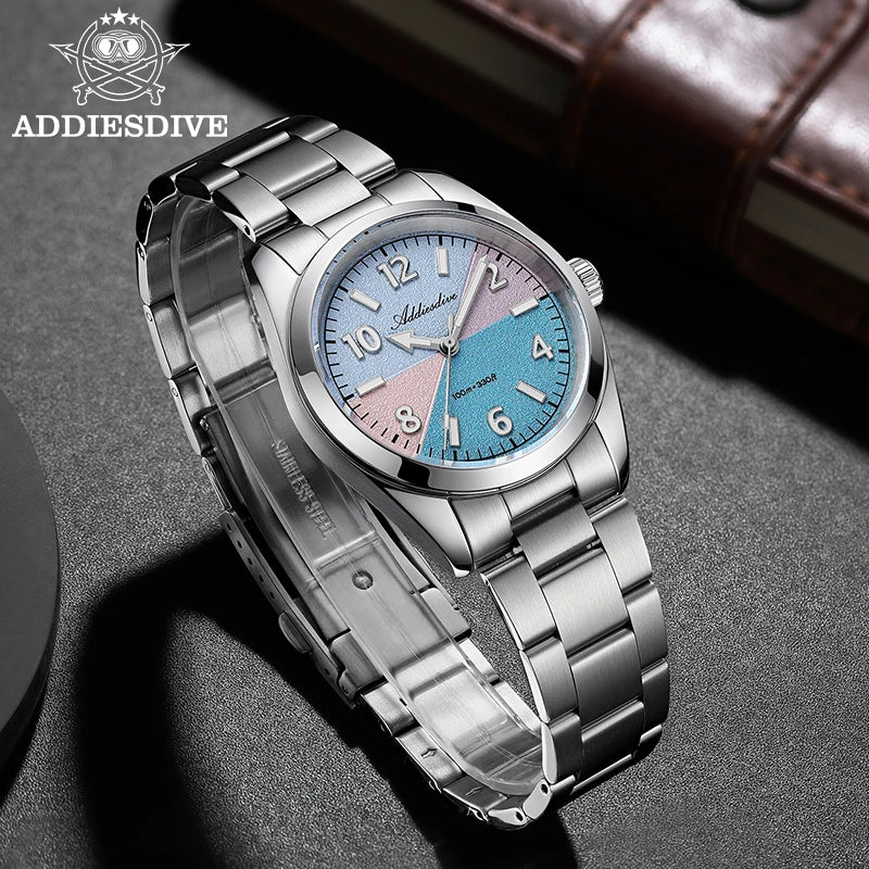 Reloj ADDIESDIVE para hombre 2026, nuevo reloj de cuarzo de 36 mm AD2555, cristal de zafiro, resistente al agua 100 m, luminoso BGW9, reloj de acero inoxidable 316L