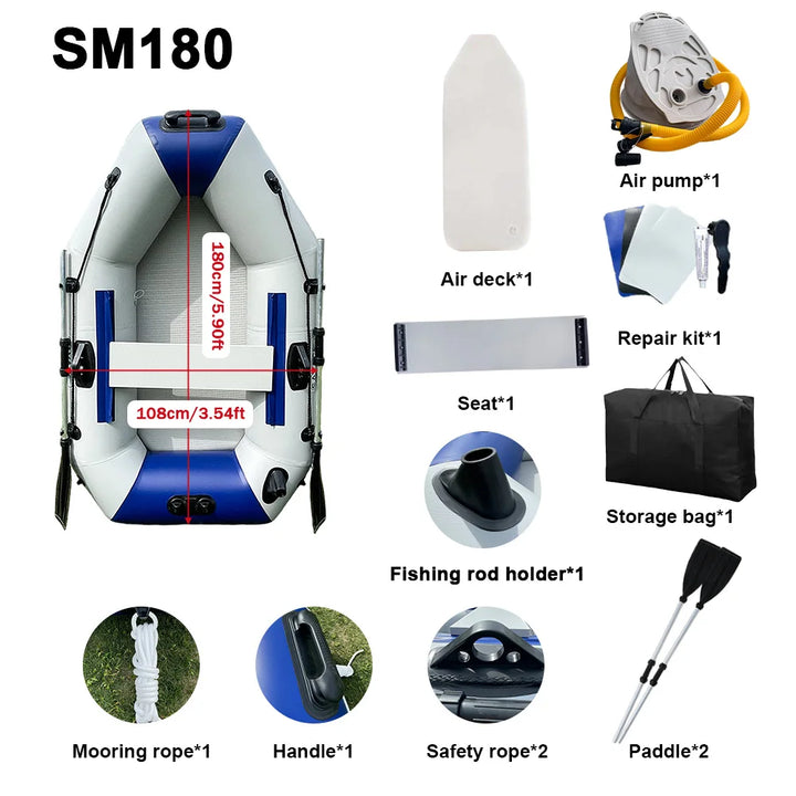 Bote inflable de PVC reforzado, para 1 a 3 personas, kayak inflable para pesca, bote plegable, canoa para deportes acuáticos al aire libre, pesca y rafting.