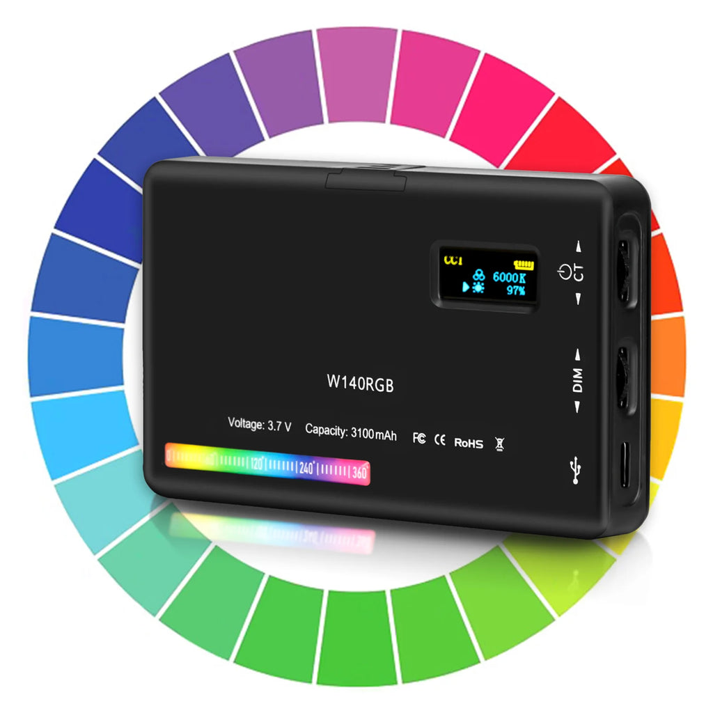 SH W140-luz de vídeo RGB 2500-9000K LED para cámara, 3100mAh con efecto difusor, luz de relleno para Vlog, iluminación de fotografía