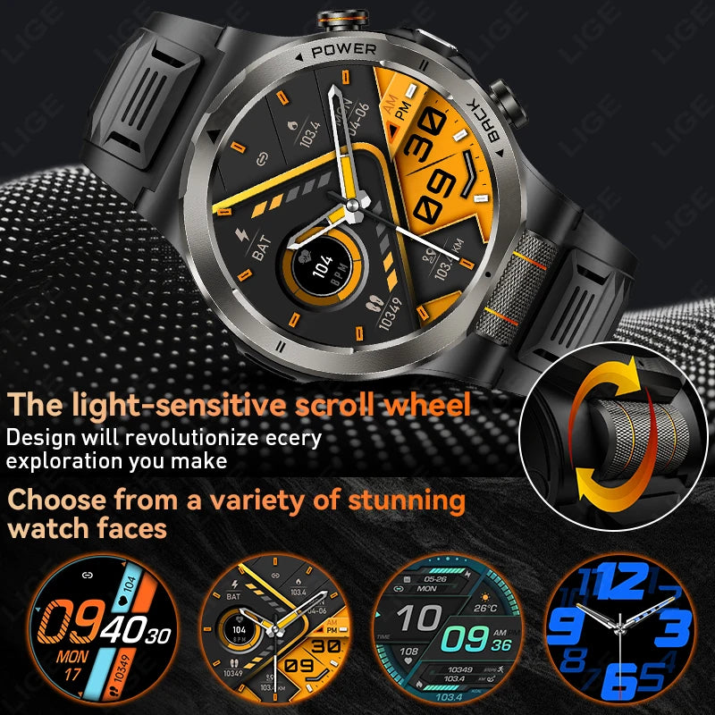 LIGE 2026 New 1100mAh Battery Smart Watch Waterproof Sports Tracker Health Monitoring Outdoor Compass Smartwatch With Flashlight