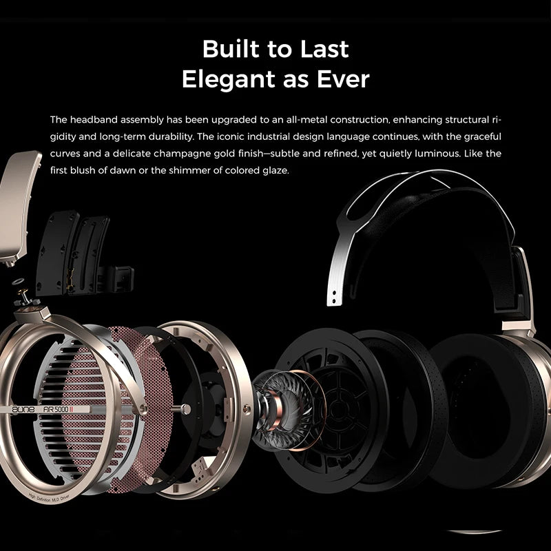 Auriculares HiFi abiertos con diadema metálica negra y componentes internos visibles