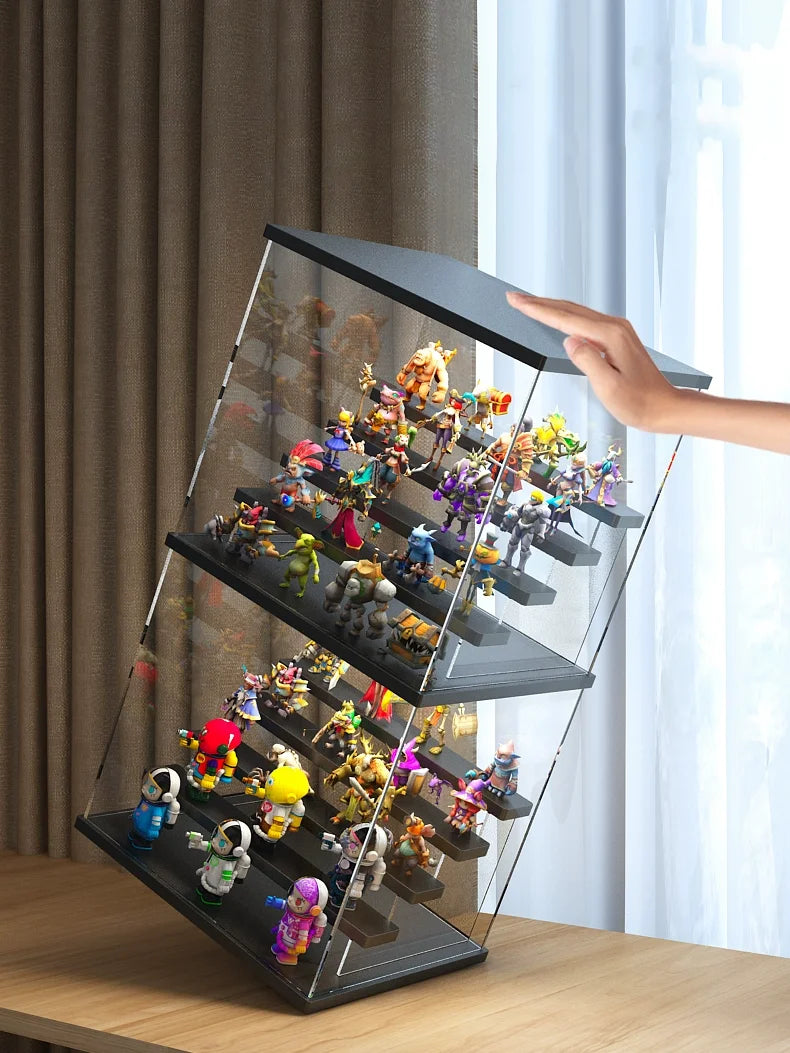 Vitrina de acrílico de 3/5 niveles con luz LED para figuras, organizador de juguetes y cajas sorpresa, a prueba de polvo para muñecos y figuras de acción