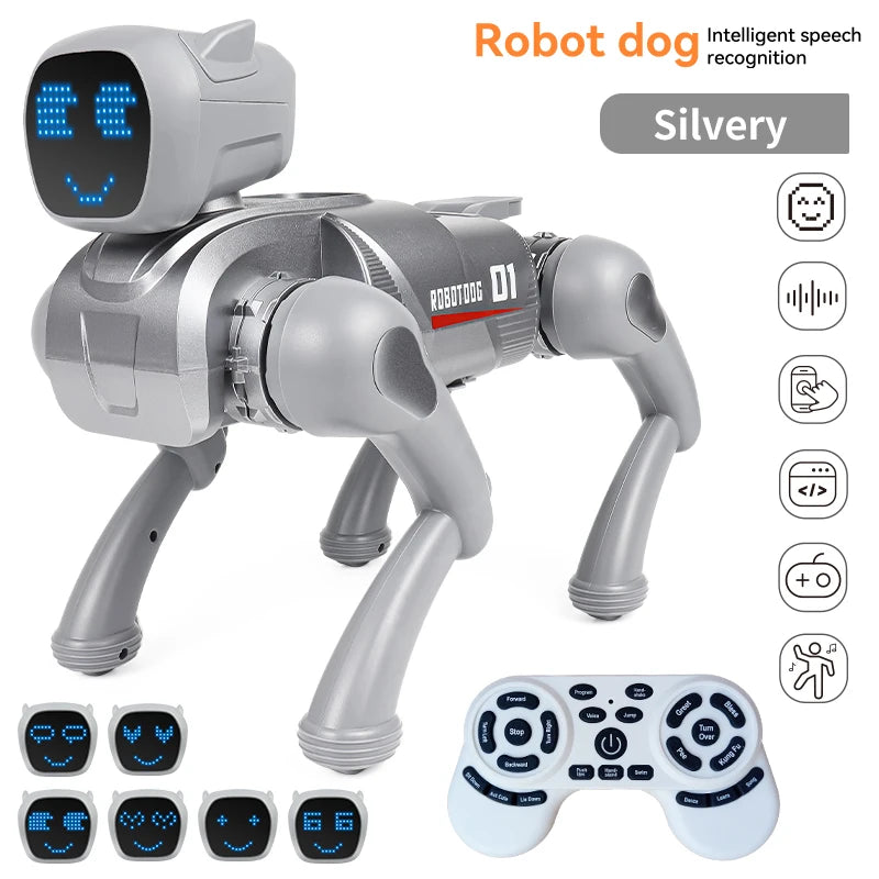 Perro robot inteligente, juguete de compañía con IA, comandos de voz, 20 tipos de programación de acciones, canta y cuenta historias, regalo para niños