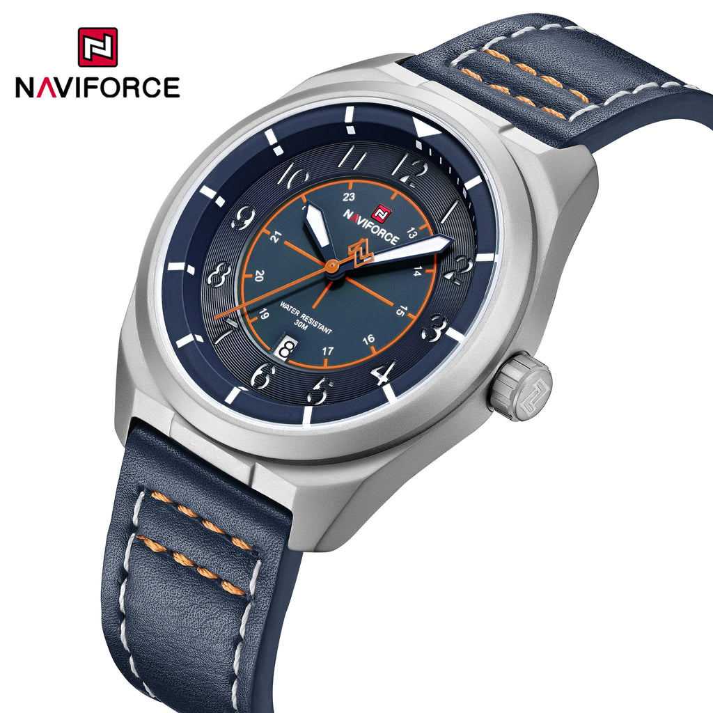 Reloj de pulsera deportivo militar de lujo para hombre NAVIFORCE NF9281, reloj de cuarzo original con fecha automática, correa de piel, resistente al agua, regalo para hombre