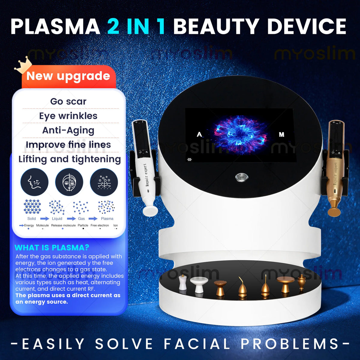 Máquina de Belleza 2 en 1 con Lápiz de Plasma de Ozono para Lifting Facial, Tensado de la Piel, Eliminación de Acné, Cicatrices y Arrugas, Instrumento Facial de Plasma