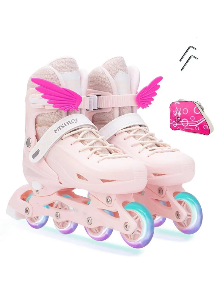 Patines en línea para niños y niñas, ajustables, con luces, 4 ruedas, para mujeres, hombres, adultos, zapatillas de patinaje al aire libre, regalo para niños