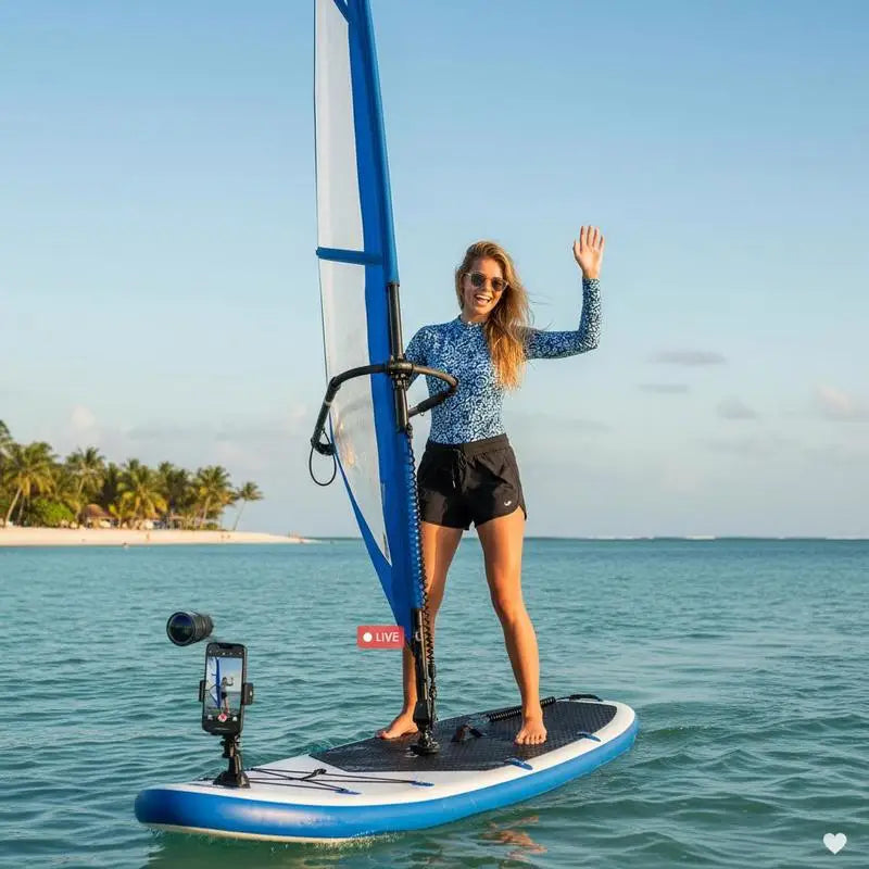 Kit de SUP Inflable con Vela Azul y Blanca, Tabla de Paddle Surf para Lago, Río, Mar, Deportes Acuáticos al Aire Libre, Windsurf, Aventura Familiar, Playa, Camping, Náutica, Ocio, Adultos, Principiantes, Viajes