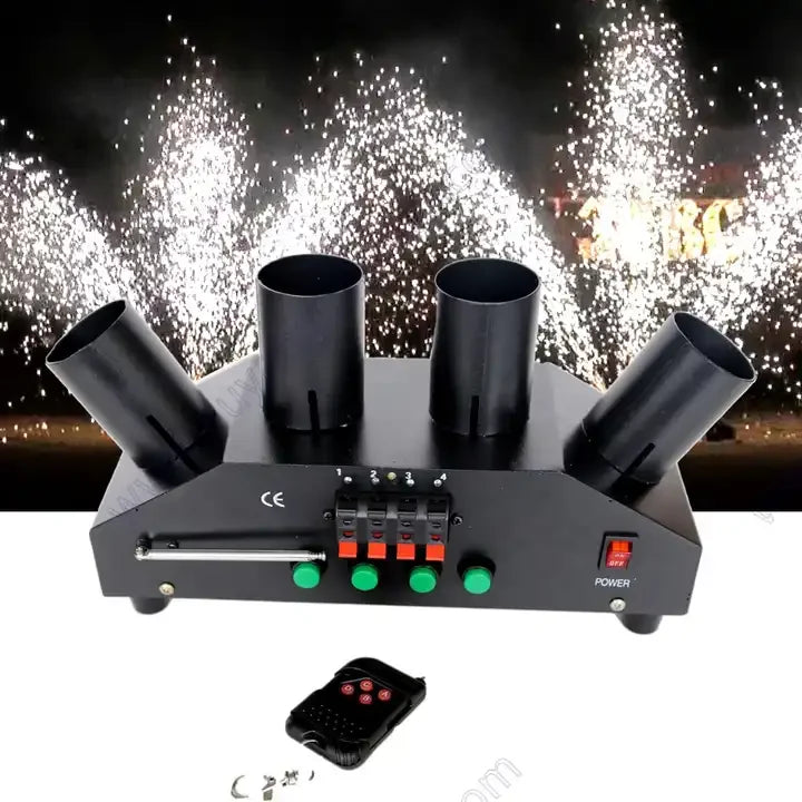 Máquina de Chispas Frías con Efecto de Ventilador, Fuente Pirotécnica de Escenario con Control Remoto, Sin Humo, para Decoración de Escenarios en Bodas y Fiestas de Compromiso