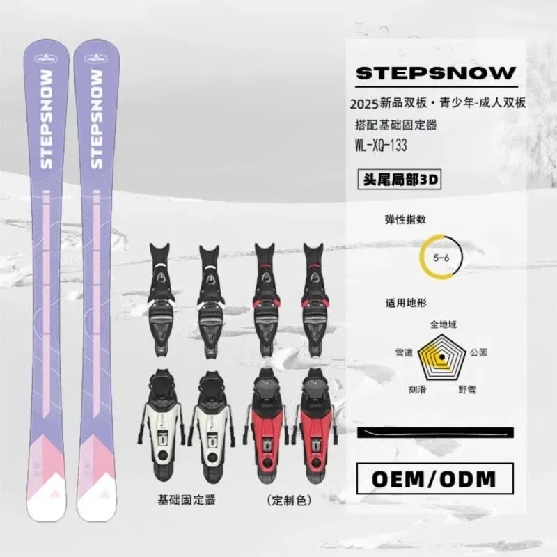 Equipo de esquí, esquíes de fondo, tabla de snowboard, conjunto de esquí, para jóvenes y adultos, para mujer, juego de soportes de doble placa, 133 cm, color morado.