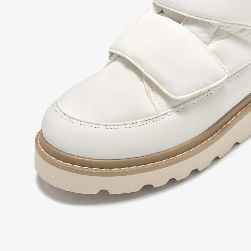 BEAUTODAY botines de mujer de tela con punta redonda plataforma de Color sólido gancho y bucle antideslizante botas de nieve de invierno hechas a mano 08064