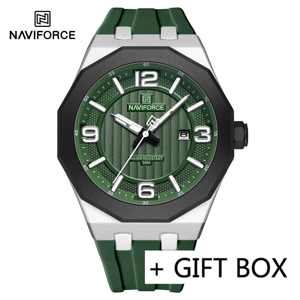 NAVIFORCE Men Wristwatch Top Brand Luxury Clear Business Watch Silicone Sport Military Original Quartz Male Clock Gift 8079