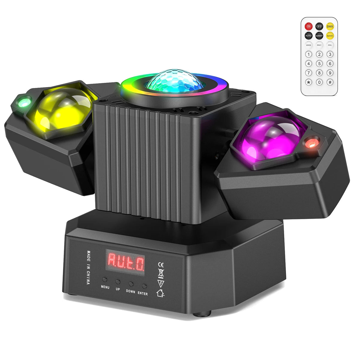 Proyector de efectos de iluminación para escenario LED RGBW Datewink de 65W con cabezal móvil de dos brazos, control remoto DMX para DJ, discoteca, bodas y fiestas