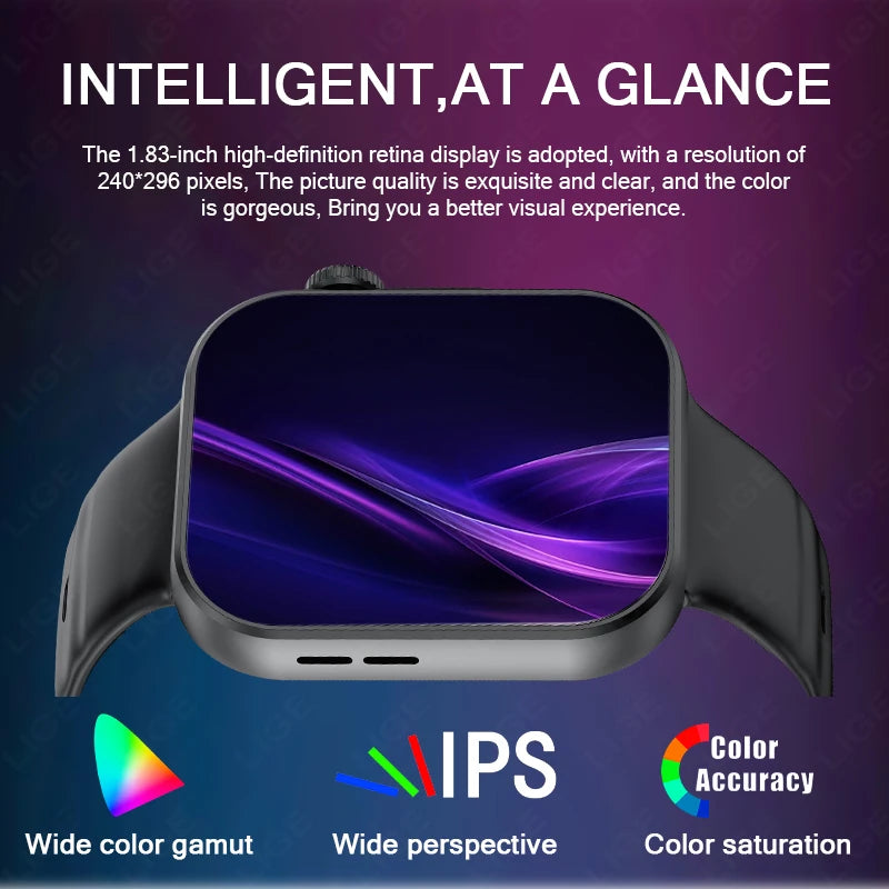 Reloj inteligente LIGE con pantalla HD de 1.83", para hombre y mujer, llamadas por Bluetooth, deportes, fitness, monitor de frecuencia cardíaca y oxígeno en sangre, smartwatch para hombre 2026