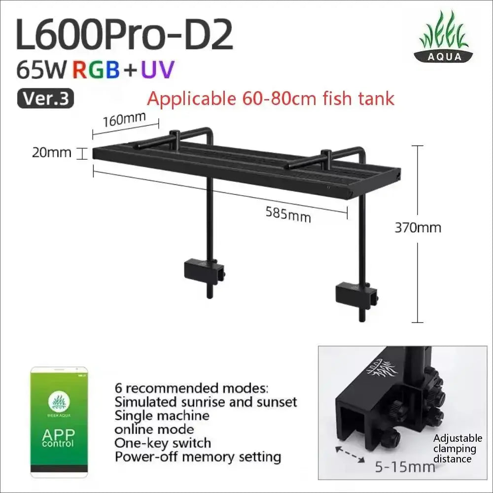 WEEK AQUA L Series V3 RGB+UV Full Spectrum LED Aquarium Light APP Bluetooth Dimmable Planted Tank Aquatic Plant Grow Lamp