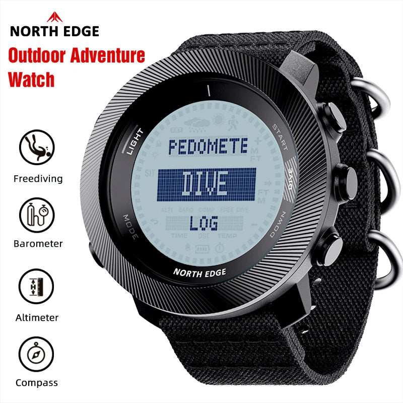 Reloj digital para hombre NORTH EDGE APACHE-D, para buceo libre, deportes al aire libre, natación, sumergible 100M, con altímetro, barómetro y brújula