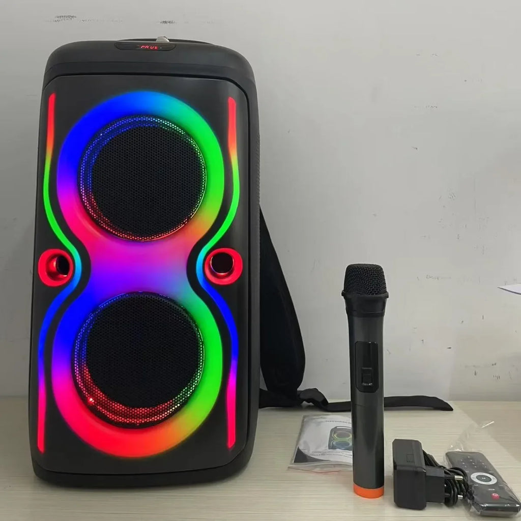 Altavoz Bluetooth con caja de fiesta doble de 40W y 6,5 pulgadas, diseño de correa para el hombro con 1 micrófono, subwoofer HIFI portátil para Karaoke al aire libre