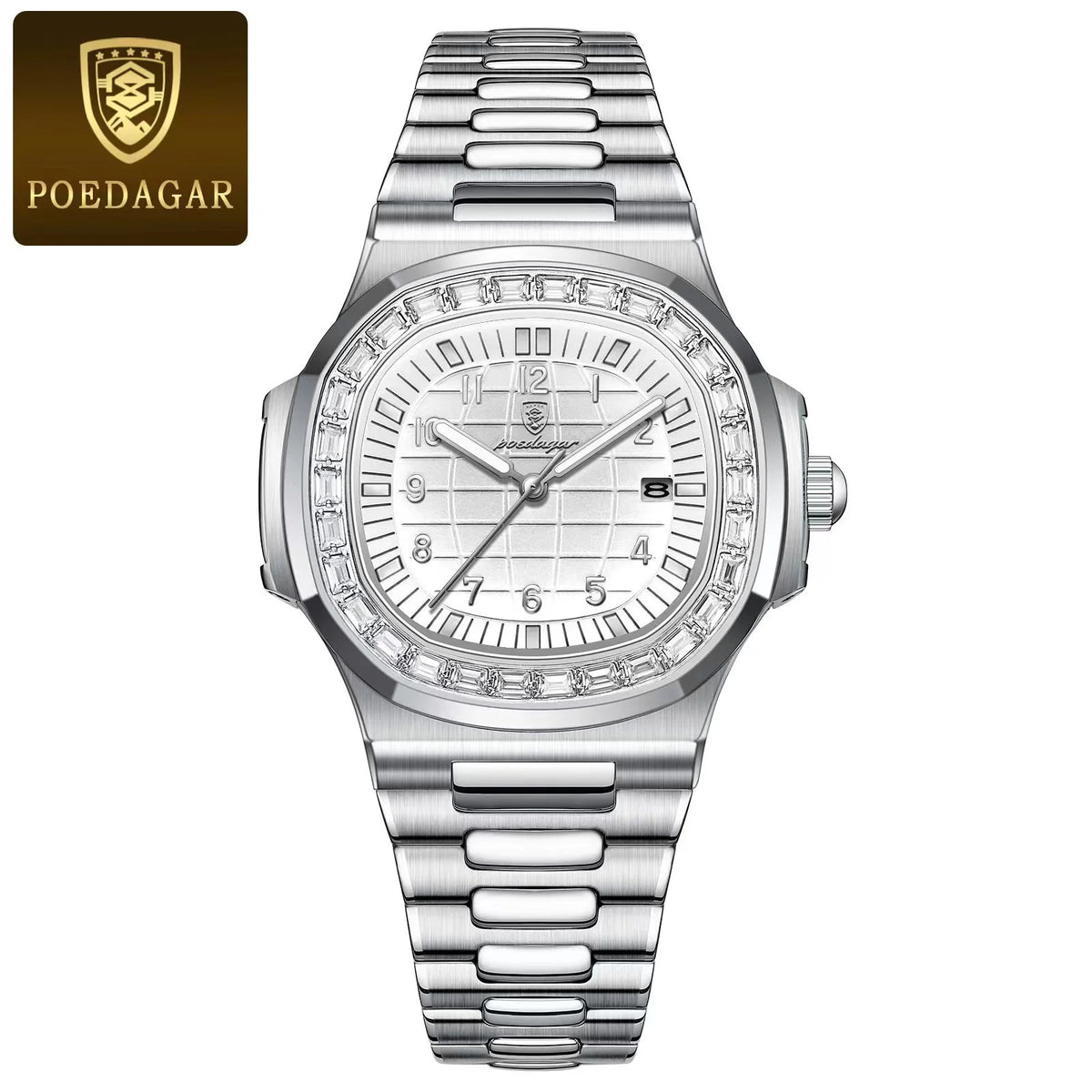 Reloj de pulsera para hombre POEDAGAR Fashion Square, con fecha, acero inoxidable, casual, de alta calidad, resistente al agua, luminoso, de cuarzo