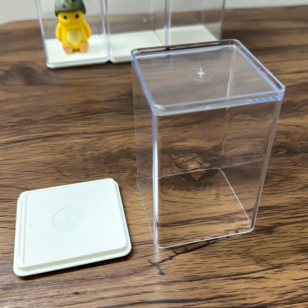 Vitrina expositora acrílica apilable, caja transparente a prueba de polvo con base blanca, para figuras de acción, miniaturas y coleccionables pequeños