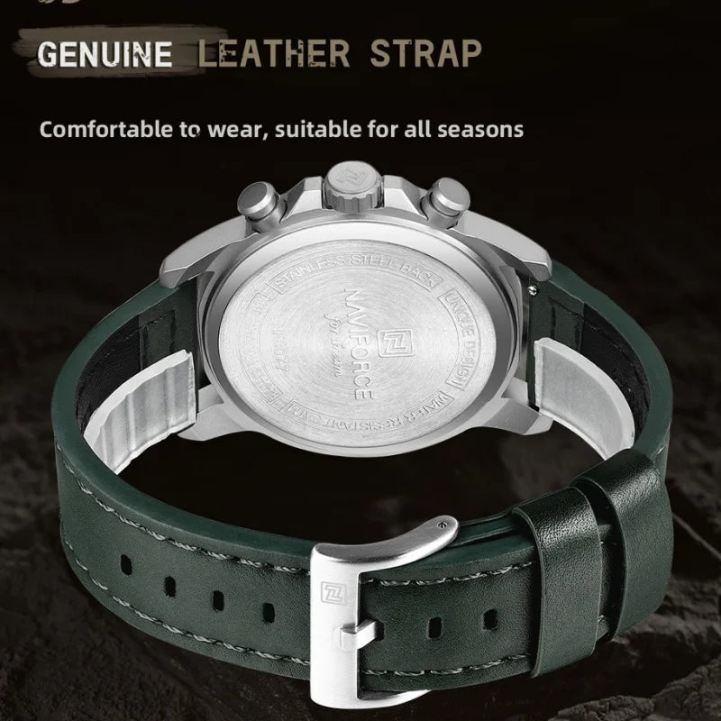 NAVIFORCE Bussiness Men Quartz Chronograph Watch 3ATM Waterproof Date Display Leather Strap Fashion Wristwatch Package Gifts